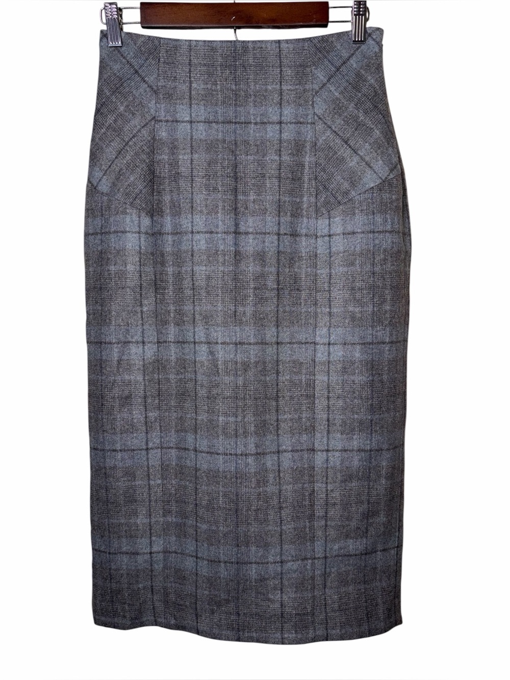 Body by Victoria Wool Blend Plaid Pencil Skirt Ruffle Flounce Hem Size 6